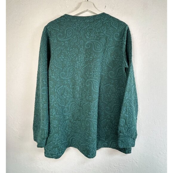 Lands' End Womens Casual Green Paisley Embossed Textured Sweater Top Large 14-16 - Picture 2 of 8
